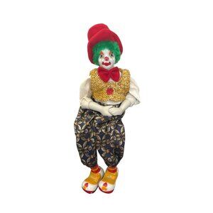 Vintage Ganz 1980s Porcelain Shelf Sitter Clown Doll 12" Decorative Collectible